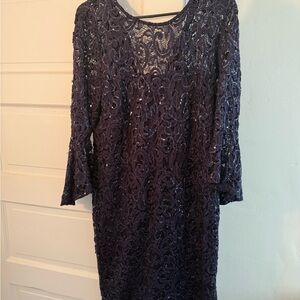 MARINA Deep Blue Lace Long Sleeve Dress